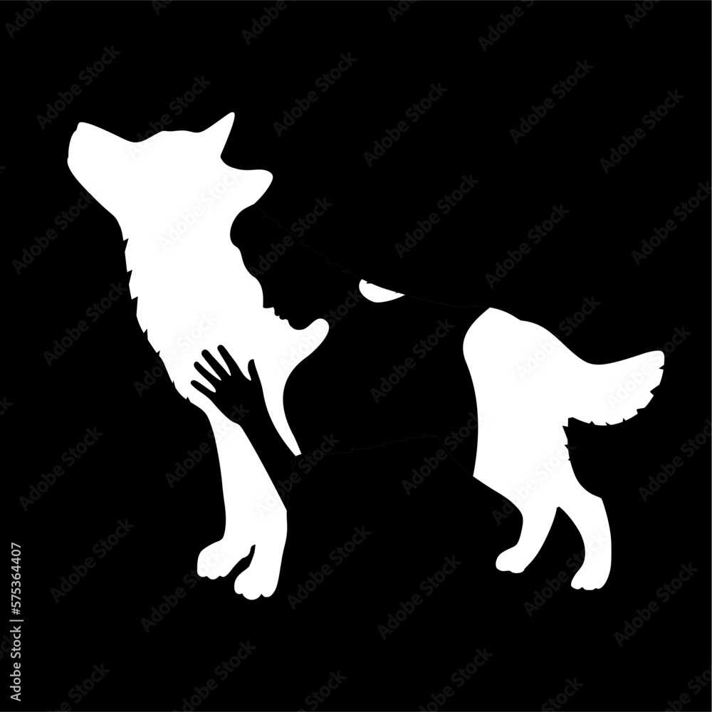 Wall mural vector silhouette of a wolf and a girl