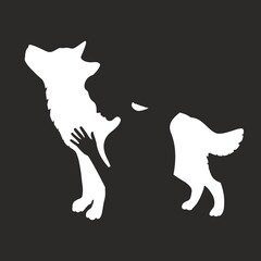 Black silhouette of a girl and a wolf