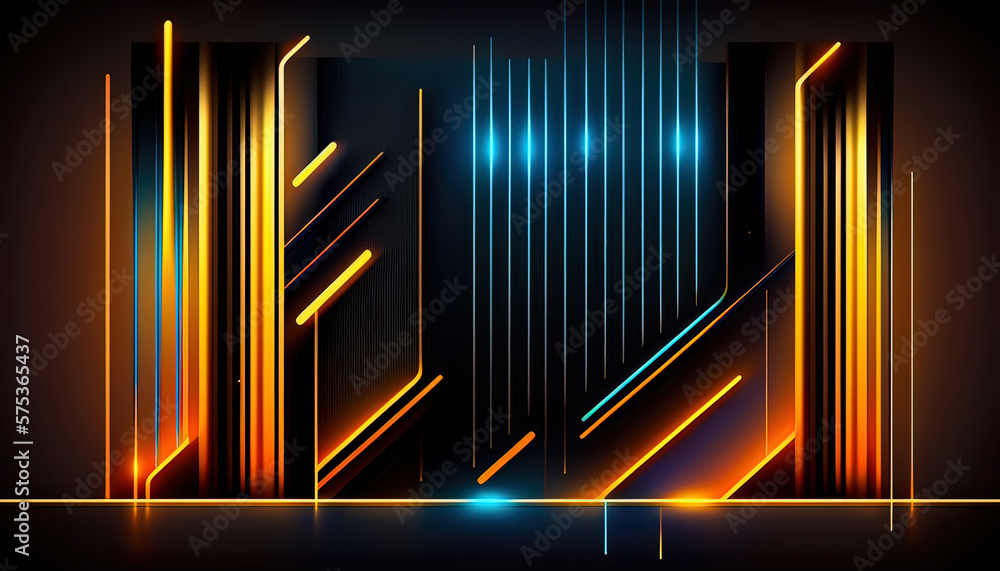Wall mural digital image of light rays, lines with colorful light over dark background. abstract business backg