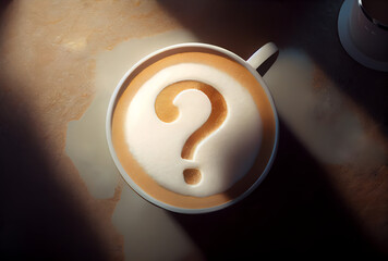 cup of cappuccino with question mark in the foam, generative ai
