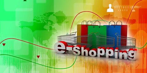 3d illustration Shopping Cart with internet shopping