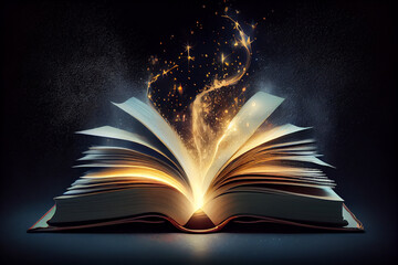open book with glowing lights