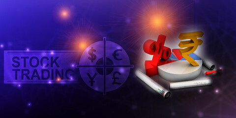3d rendering Stock market online business concept. business Graph with indian rupee sign
