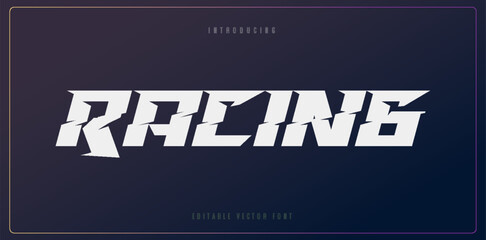 Fototapeta na wymiar Racing editable alphabet. Speed sport font, automotive type for modern dynamic logo, headline, auto car branding and merchandise, typography. Wide bold italic letters, vector typographic design