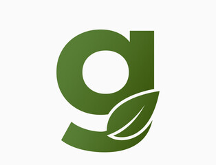 small letter g with leaf. eco, nature and environment design element.