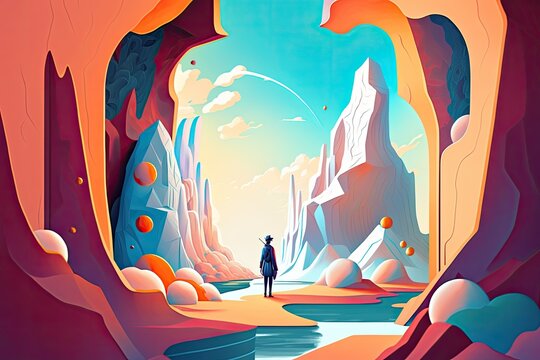Surrealist concept art depicting a picturesque fantasy setting. Background illustration and design that is soft and ethereal. Generative AI