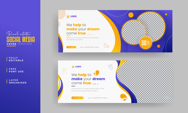 Real estate Facebook cover Banner template design, Set of elegant modern abstract home for sale corporate business Facebook cover, banner, social media post, timeline cover, web banner, design