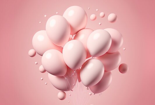 pastel pink balloons isolated on pastel background, generative ai