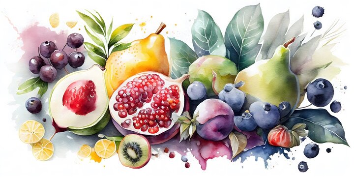 Watercolor fruits,digital illustration generative AI