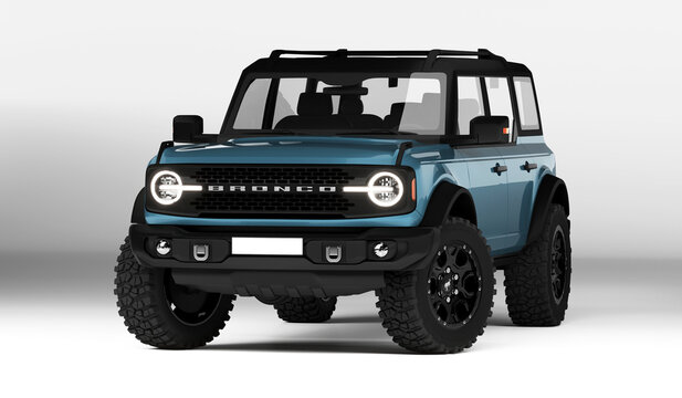 Almaty, Kazakhstan, February 20, 2022 Ford Bronco 4 Door isolated on the white background. 3d render.