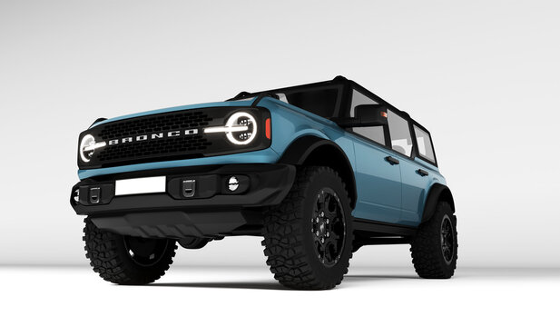 Almaty, Kazakhstan, February 20, 2022 Ford Bronco 4 Door isolated on the white background. 3d render.