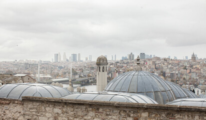 Fototapeta na wymiar istanbul view between istanbul suleymaniye mosque domes