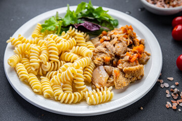 pasta meat tripe meat pasta Rotini fresh ready to cook healthy meal food snack on the table copy space food background rustic top view