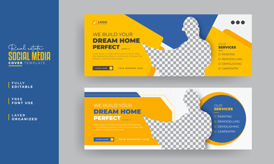 Plumbing quality service Facebook cover Banner template design, Set of elegant modern abstract real estate Facebook cover, banner, web banner, social media post, timeline cover, template design