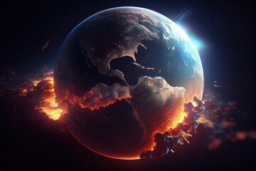 Nuclear explosion mushroom cloud Armageddon end of the world planet earth, created with generative ai 