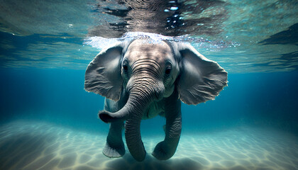 kleiner Elefant unter Wasser, badend, generative AI