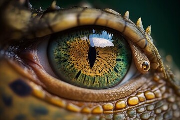 Macro close-up of lizard's eyes and pupils. AI technology generated image