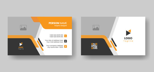 Modern and creative corporate horizontal double-sided business card layout design with shape.
