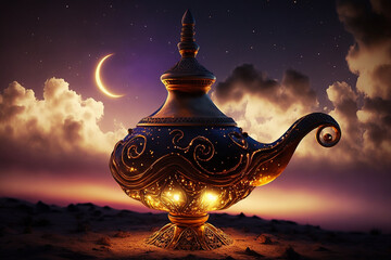 Wish lamp under the night sky