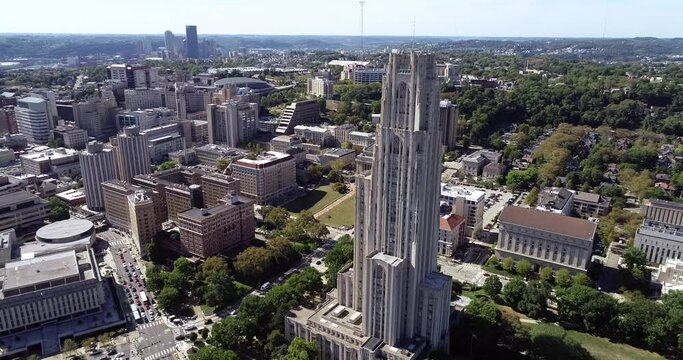 Cathedral of Learning in Pittsburgh, Pennsylvania, United States. This iconic 42-story building at the University of Pittsburgh was commissioned in 1921