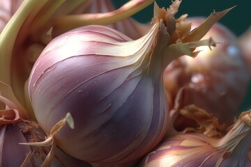 Close up of shallot (Scalogno). Cooking lessons, cooking concept, healthy food. Generative AI Technology