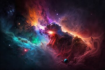 Colored Galaxy, Futuristic cosmos design, stars in space. Generative AI Technology