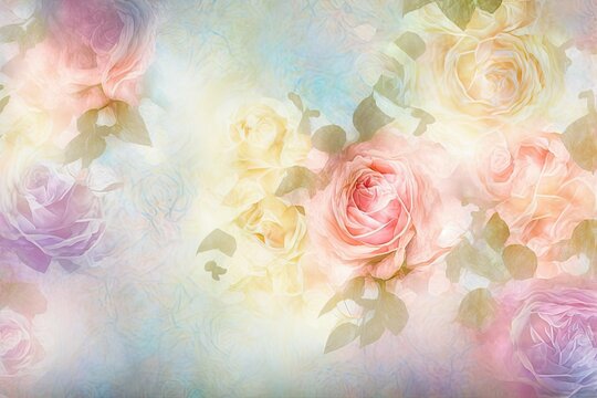 Background with pastel roses in a gentle, pastel style. Generative AI