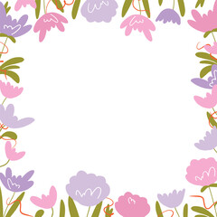 Vector floral illustration with hand drawn Peonies. Flower frame for postcards, posts and more.
