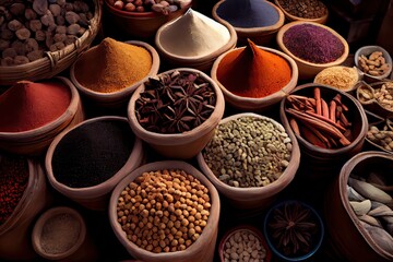 Generative AI illustration of oriental spices and spices on the market