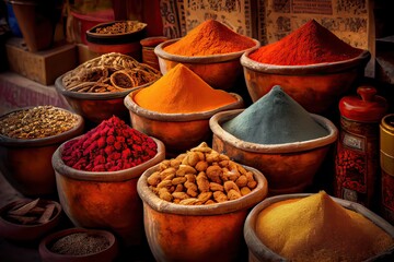 Generative AI illustration of oriental spices and spices on the market
