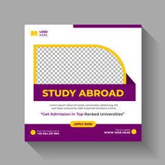 Study abroad creative Instagram Post and social media banner design or square flyer template