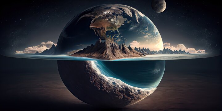 Generative AI illustration of a secrets of flat earth, with continents