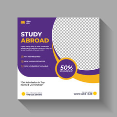 Study abroad creative Instagram Post and social media banner design or square flyer template