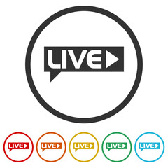 Live webinar, webcast icons in color circle buttons