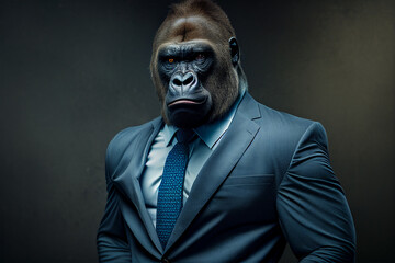 portrait a gorilla in a suit,gorilla in a business suit, business manager, angry boss, Generative AI - obrazy, fototapety, plakaty