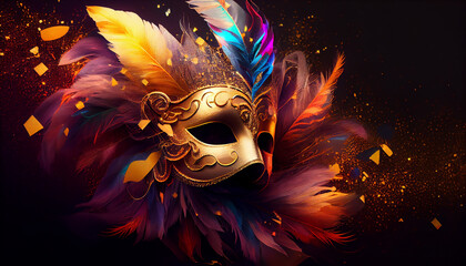 Beautiful Carnival Mask with colorful feathers