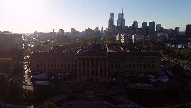 Backyard of Philadelphia Museum of Art and Rocky Steps. Cityscape in Background. Pennsylvania Sunlight I