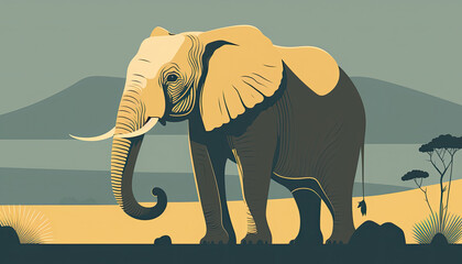 Elephant - Minimalistic flat design animal illustration. Image for a wallpaper, background, postcard or poster. Generative AI