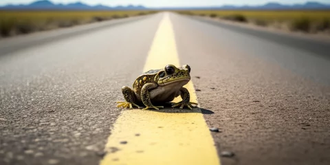 Foto op Canvas A frog crossing the street - Generative AI © Zerbor
