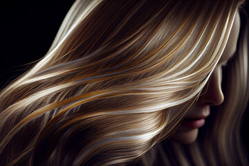 Perfekte, gesunde und gl&auml;nzende Haare im Fokus eines Portraits. Perfekt f&uuml;r Friseur- Haarfarbe- und Shampoo- werbung. -Generative Ai