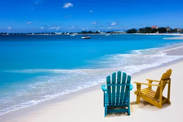 Foto op Plexiglas Two lounge chairs on Caribbean  beach © elvirkin