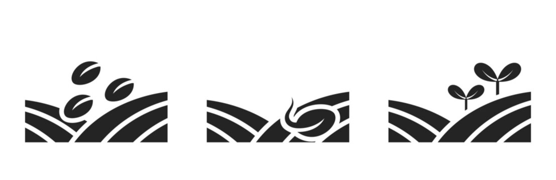 planting icon set. field, sowing, seed germination and seeding symbol. isolated vector image