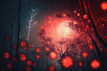 Abstract Bokeh and Filter Toning of Fog in a Haunted Forest Lit by the Moon. Generative AI