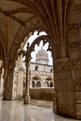Courtyard cloisters of Jeronimos Monastery in Belem Portugal