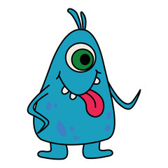 Blue Cartoon Monster. Vector Illustration of a Funny Monster on a White Background