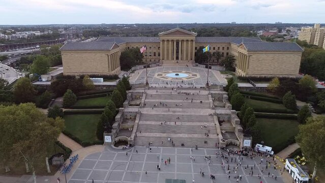 Philadelphia Museum of Art and Rocky Steps. Pennsylvania. People Dancing in Foreground