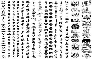 Set of witch silhouettes, halloween elements collection.