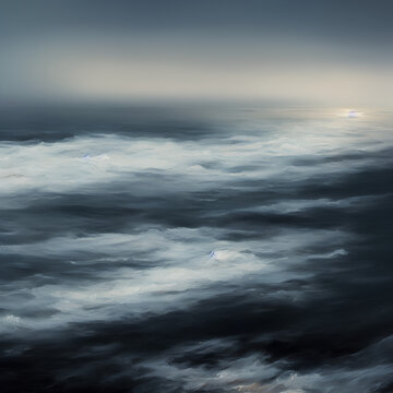 Moody stormy grey sea ai generative painting © josie