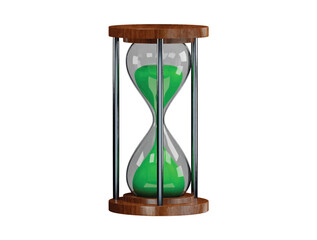 A hourglass with a wooden frame and the word time on it