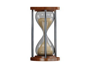 A hourglass with a wooden frame and the word time on it